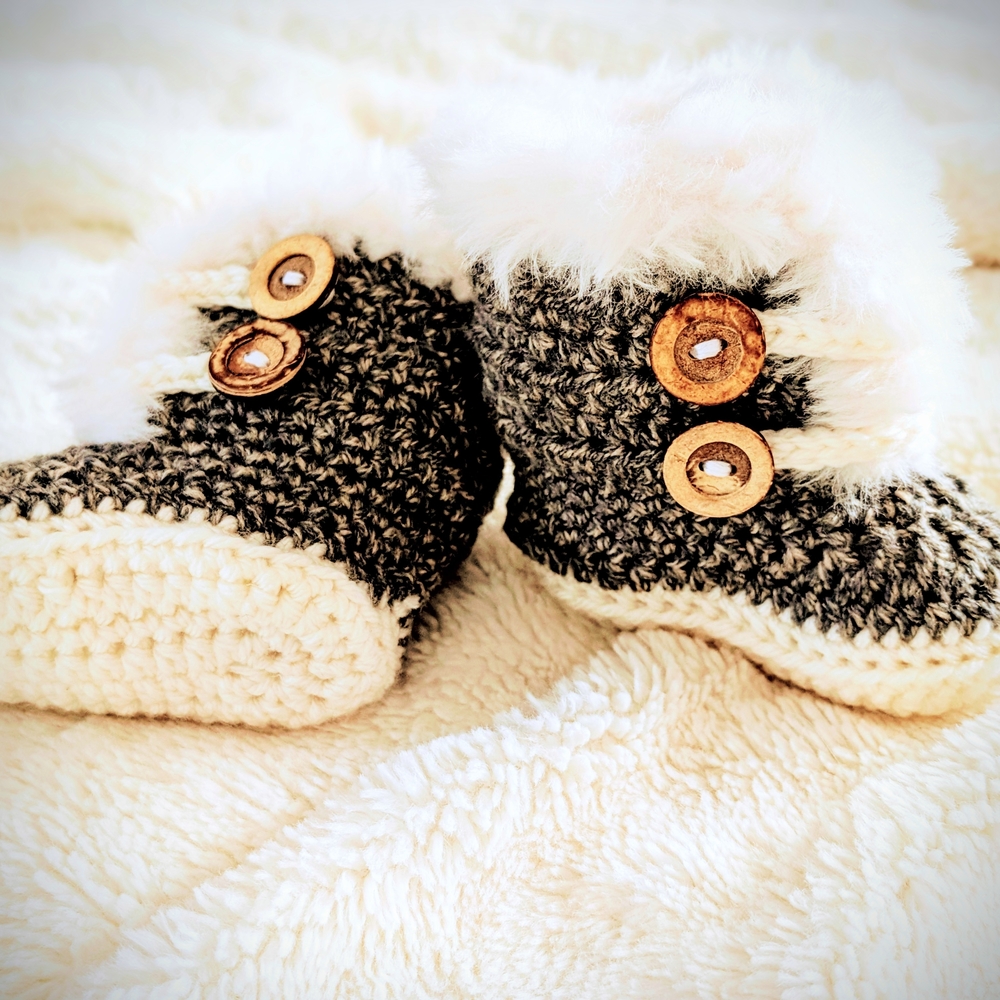 Cozy Knit Baby Booties with Wooden Buttons
